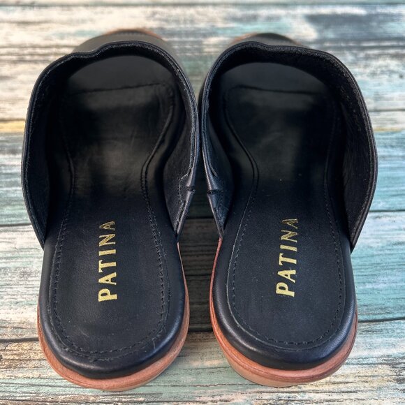 Portland Leather Patina Mules Womens 6.5 Black Leather Low Block Heel Handmade - Picture 5 of 13